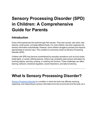 Sensory Processing Disorder (SPD) in Children: A Comprehensive Guide ...