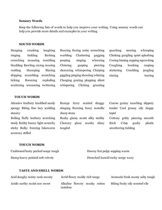 Muttering Example Sensory words | DOCX