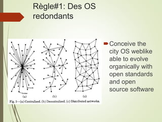 Règle#1: Des OS
redondants
Conceive the
city OS weblike
able to evolve
organically with
open standards
and open
source so...