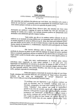 Sentença na Ação Civil Pública n.º 0002751-51.2012.4.03.6100 movida pelo MPF contra Silas Malafaia