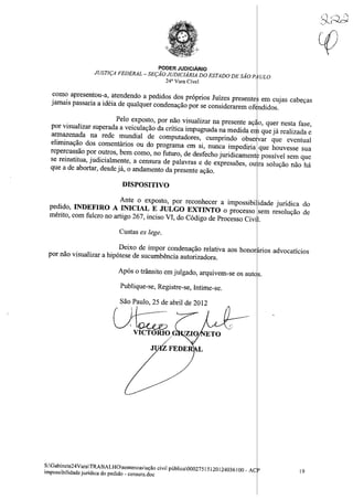 Sentença na Ação Civil Pública n.º 0002751-51.2012.4.03.6100 movida pelo MPF contra Silas Malafaia