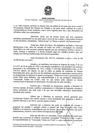 Sentença na Ação Civil Pública n.º 0002751-51.2012.4.03.6100 movida pelo MPF contra Silas Malafaia
