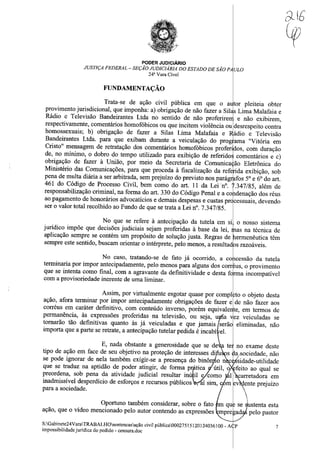 Sentença na Ação Civil Pública n.º 0002751-51.2012.4.03.6100 movida pelo MPF contra Silas Malafaia