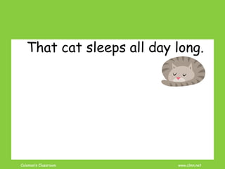 Coleman’s Classroom www.clmn.net
That cat sleeps all day long.
 