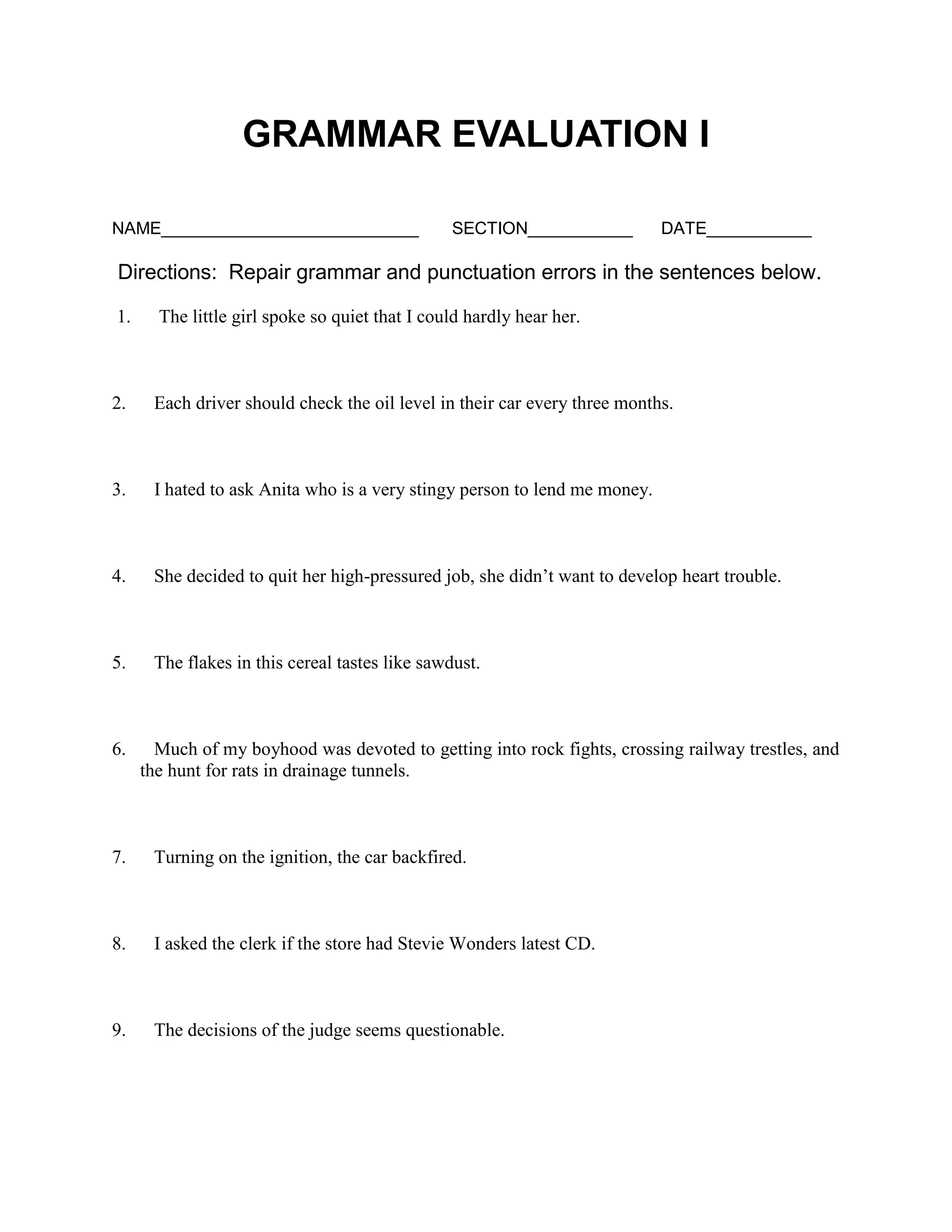 Grammar Evaluation | PDF