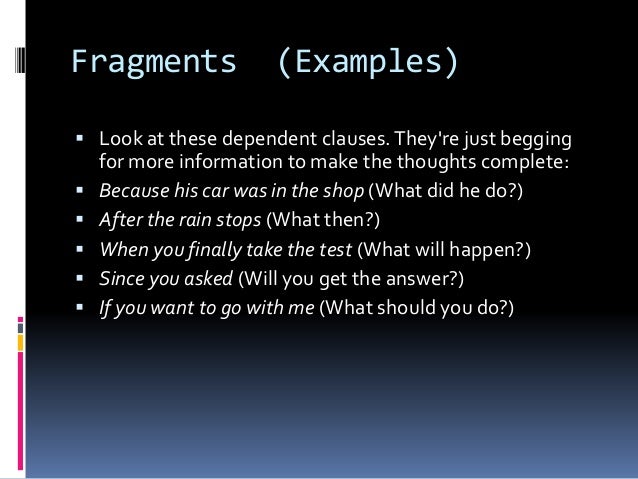 sentence fragments grade 6 sentence fragment example
