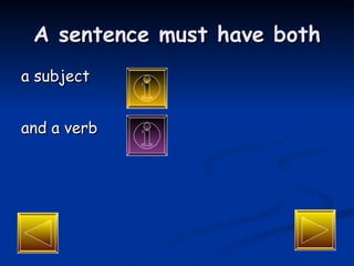 A sentence must have both a subject and a verb 