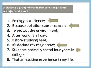 conju
1. Ecology is a science;
2. Because pollution causes cancer;
3. To protect the environment;
4. After working all day...