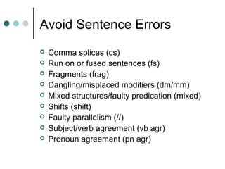 Sentence Structre Errors Sentence structure | PPT