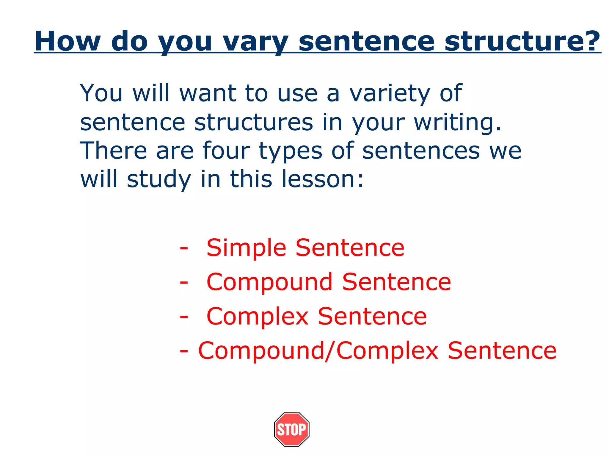 Sentence structure powerpoint | PPT