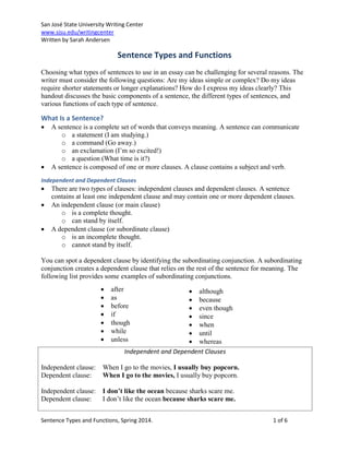Several Example Sentence Comprehensive Guide to Sentence Types and Their Functions in Writing | PDF
