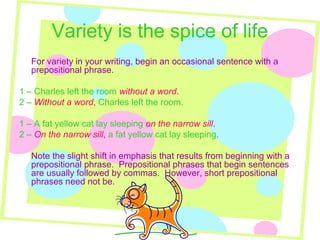 Sentence Begining Variety Examples Sentence Variety | PPT