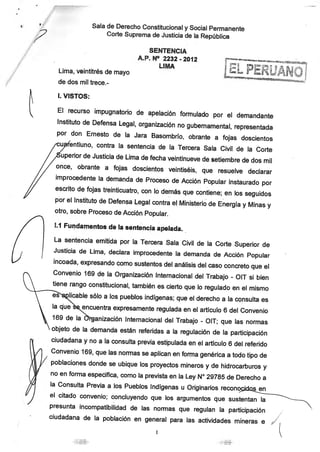 Consulta Previa y Participacion Sentencia 2232 2012 Lima Peru