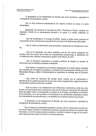 Sentencia desperfectos de construcción Coop. Gardiluya