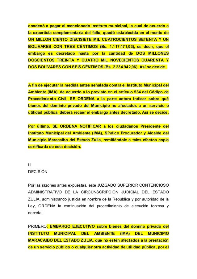 Sentencia sobre embargo ejecutivo al ima Sentencia sobre embargo ejecutivo al ima