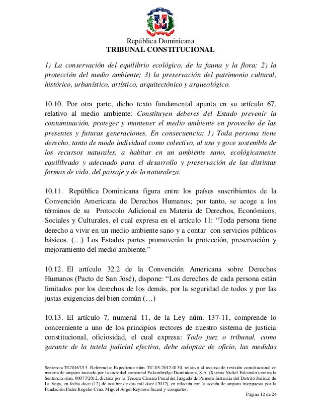 Sentencia del Tribunal Constitucional 0167/13 contra 