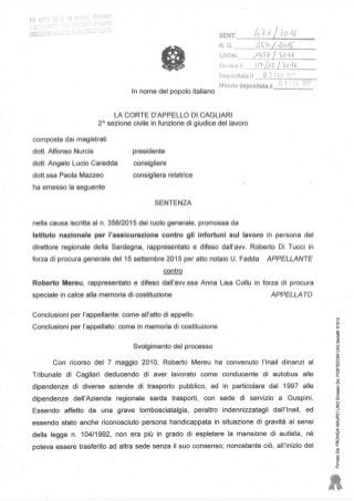Sentenza Corte d'appello di Cagliari - 2^ sez. civile del 07/12/2016, depositata il 03/02/2017 