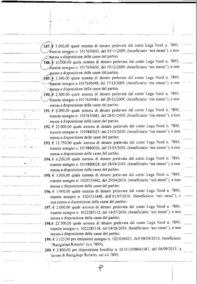 ----- -- ---- -- -------------_._,------------._-_.- -- - --- ). 5.000,00 quale somma di denaro prelevata dal conto Lega N...
