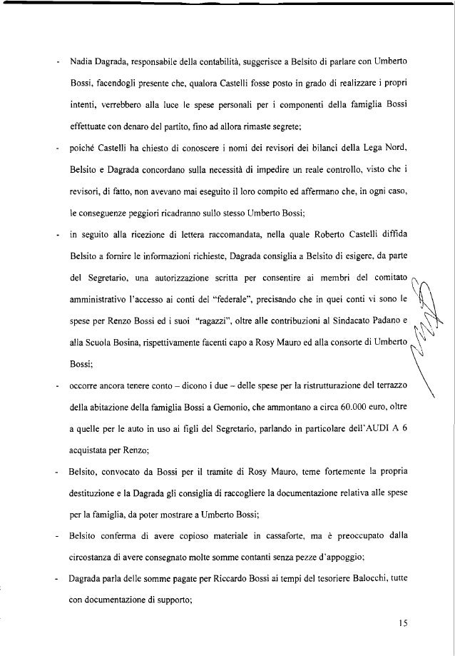 Belsito afferma di non avere le fatture dei negozi e di avere pagato in contanti e non tramite bonifico perché cosi gli er...