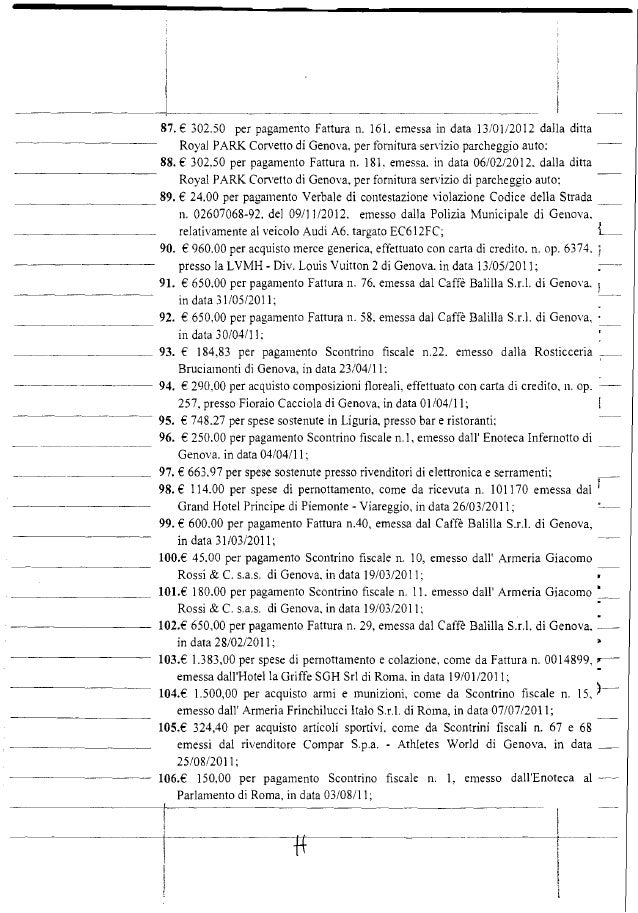 I -_.--.-J--------------.----_.-87. € 302.50 per pagamento Fattura n. 161. emessa in data 13/01/2012 dalla ditta Royal PAR...