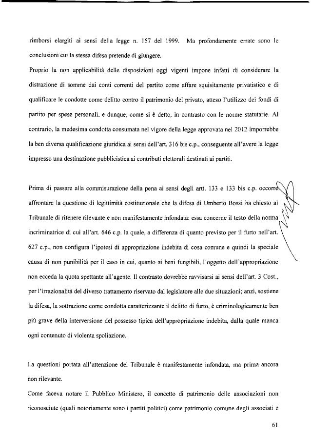 Lega, sentenza del Tribunale di Milano 