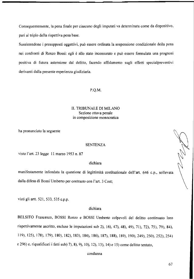 Lega, sentenza del Tribunale di Milano