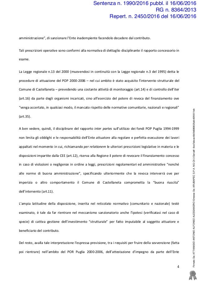 Sentenza Condanna Acque Reflue Castellaneta 26 Giugno 2016