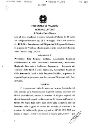 Sentenza di rigetto ricorso contro la rotazione dirigenti regione sicilai 15 marzo 2013 anza' salvatore dottsa marino pdf