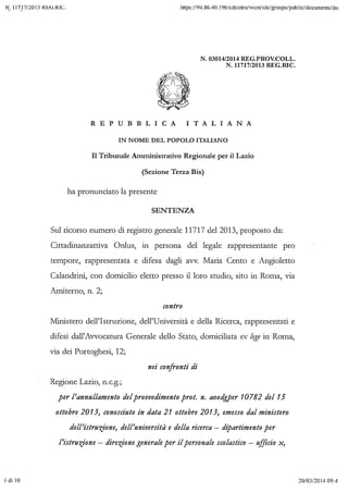 Sentenza Tar Lazio Cittadinanza Attiva vs. Miur (Anagrafe Edilizia Scolastica)
