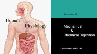 Mechanical
&
Chemical Digestion
Course Code : MBIO 206
Presentation-01
Human
Physiology
 