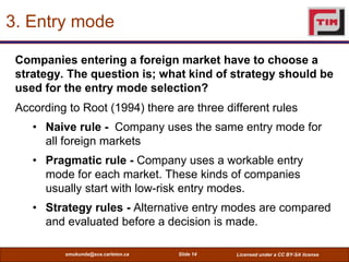 Entry Mode Methods International Entrepreneurship - Entry Mode Strategies | PDF