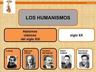 Friedrich NIETZSCHE Sigmund FREUD Marian Calvo Ludwig  FEUERBACH LOS HUMANISMOS Ateísmos  clásicos  del siglo XIX Albert CAMUS Emmanuel MOUNIER siglo XX 