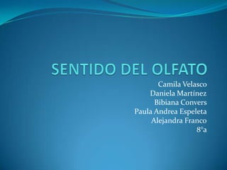 Camila Velasco
    Daniela Martínez
      Bibiana Convers
Paula Andrea Espeleta
     Alejandra Franco
                  8°a
 
