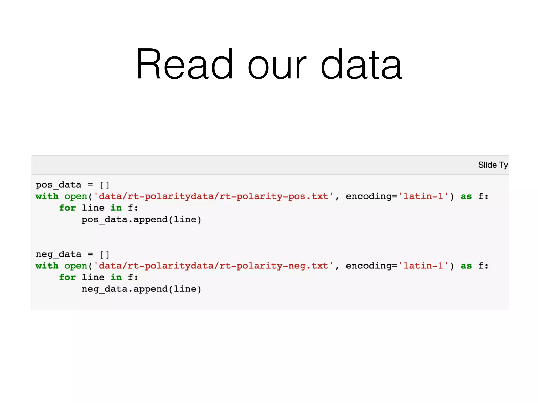 Real Case
• Movie Review Data 
http://www.cs.cornell.edu/people/pabo/movie-review-data/
• 5331 positive reviews & 5331 negative reviews
labelled by human.
 