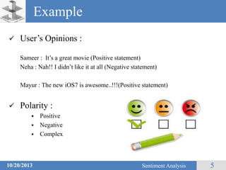Sentiment Analysis Example Sentences Sentiment analysis | PPTX