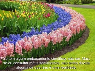Se tem algum embasamento científico, não sei. Mas,Se tem algum embasamento científico, não sei. Mas,
se eu consultar meus sentimentos, não tenho dúvidase eu consultar meus sentimentos, não tenho dúvida
alguma de que isso é uma realidade.alguma de que isso é uma realidade.
 