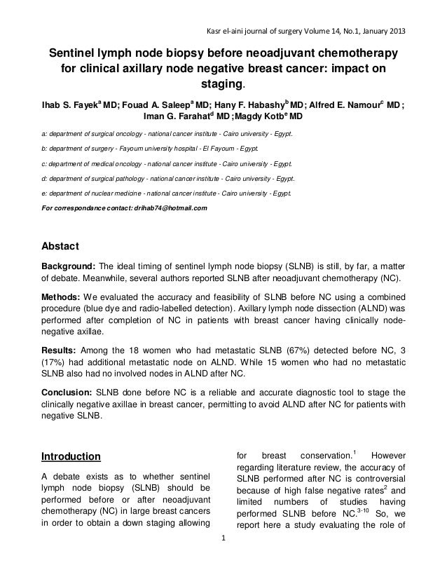 Sentinel lymph node biopsy before neoadjuvant chemotherapy for clinic…