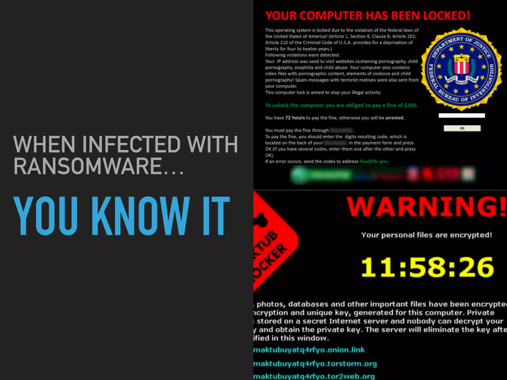 YOU KNOW IT
WHEN INFECTED WITH
RANSOMWARE…
 