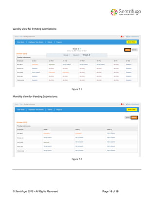 © Sentrifugo 2016 - All Rights Reserved Page 16 of 19
Weekly View for Pending Submissions:
Figure 7.1
Monthly View for Pending Submissions:
Figure 7.2
 