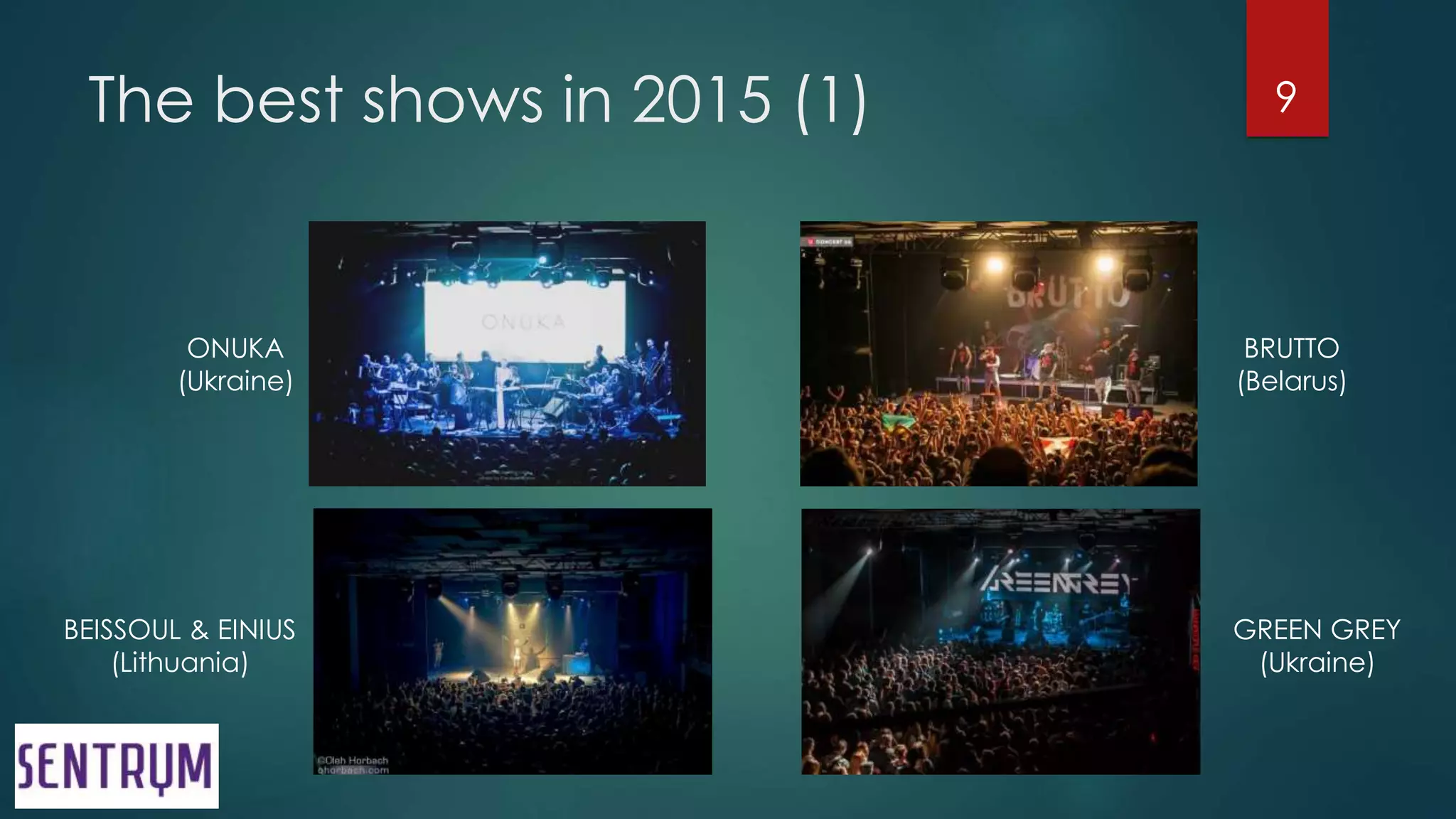 The best shows in 2015 (1) 9
ONUKA
(Ukraine)
BEISSOUL & EINIUS
(Lithuania)
GREEN GREY
(Ukraine)
BRUTTO
(Belarus)
 