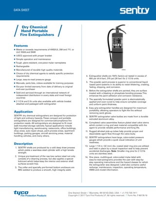 Sentry dry chemical hand portable extinguishers data specification sheet