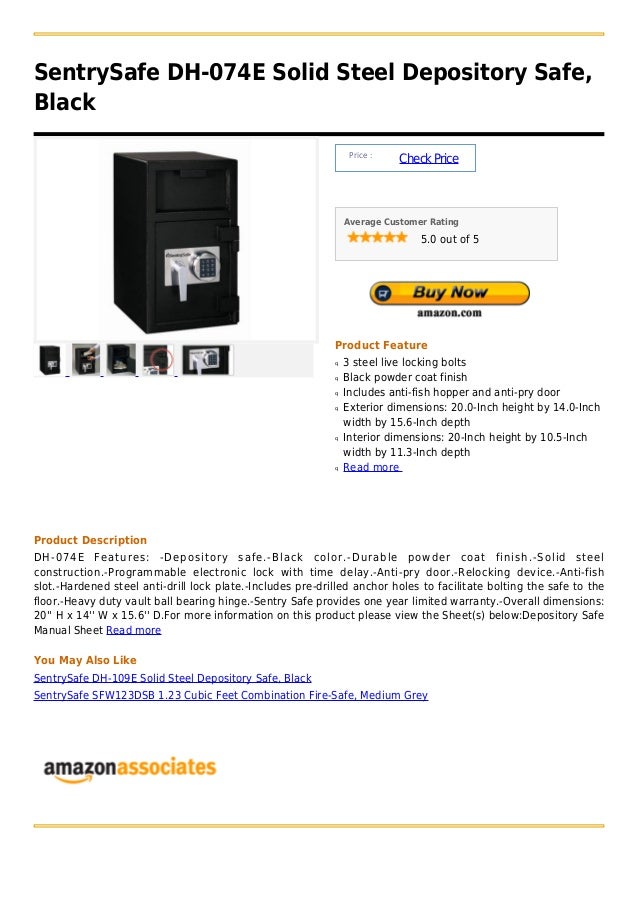 Sentry safe dh 074e solid steel depository safe, black