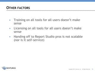 •Training on all tools for all users doesn’t make sense 
•Licensing on all tools for all users doesn’t make sense 
•Handin...