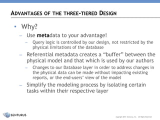 •Why? 
–Use metadata to your advantage! 
–Query logic is controlled by our design, not restricted by the physical limitati...
