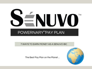 POWERNARY PAY PLAN
7 WAYS TO EARN MONEY AS A SENUVO IBC
The Best Pay Plan on the Planet…
™
 