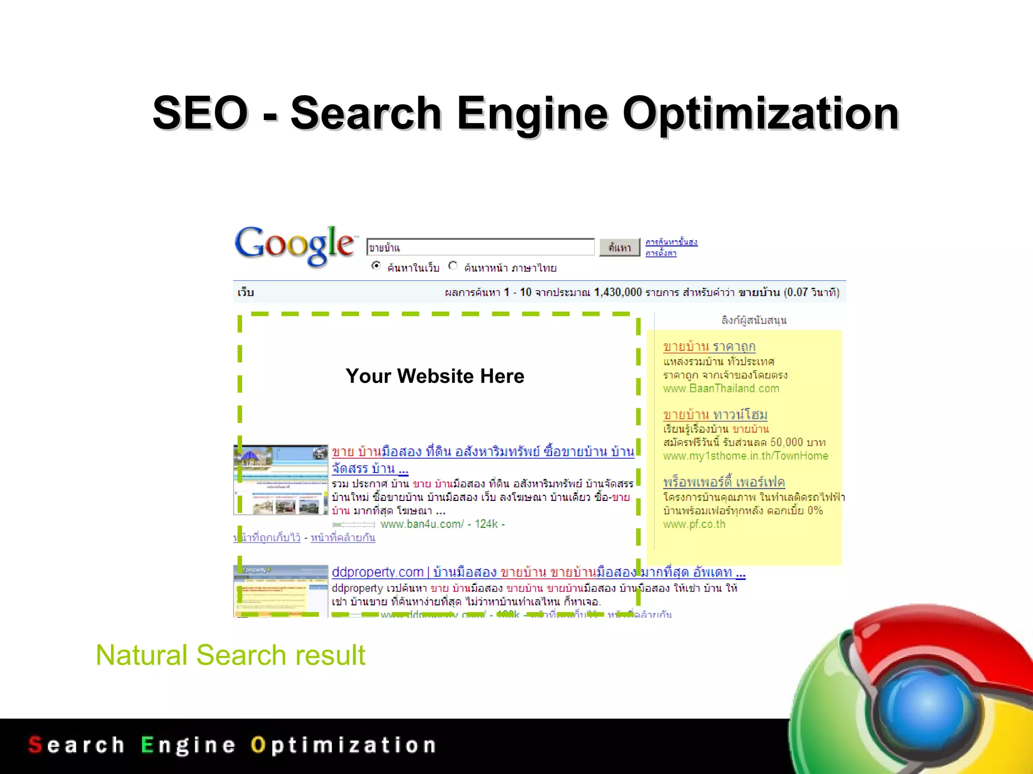 SEO - Search Engine Optimization Your Website Here Natural Search result  