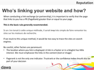 La notoriété Who’s linking your website and how? Reputation 