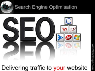 Search Engine Optimisation




                                                     WiltsWebDesign.co.uk
Delivering traffic to your website
Slides available from www.wiltswebdesign.co.uk
           1                                     1
 