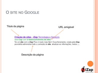 O SITE NO GOOGLE


Título da página                   URL amigável




             Descrição da página
 