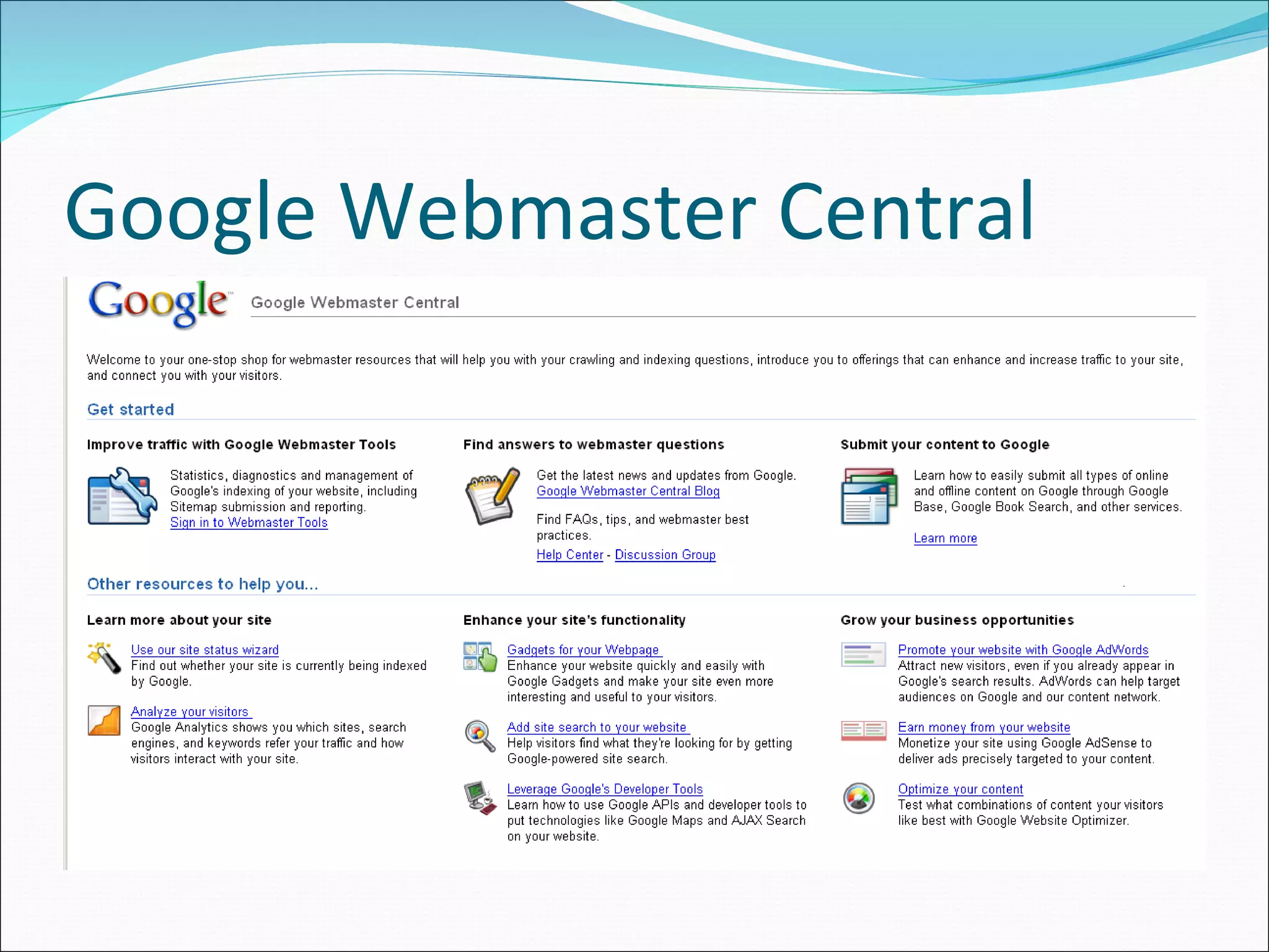 Google Webmaster Central 